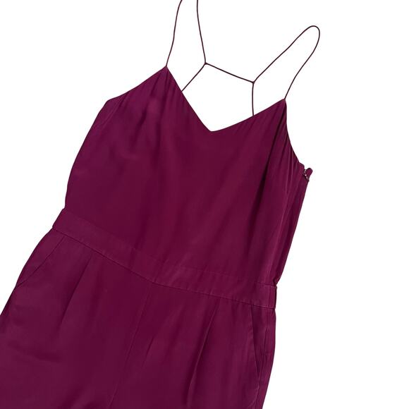 J Crew Silk Jumpsuit 8 Berry Strappy Purple Straight Leg V-Neck High Waist Chic - Picture 5 of 12